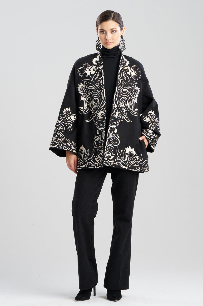 NATORI Buy Felt Embroidered Coat in Black Online