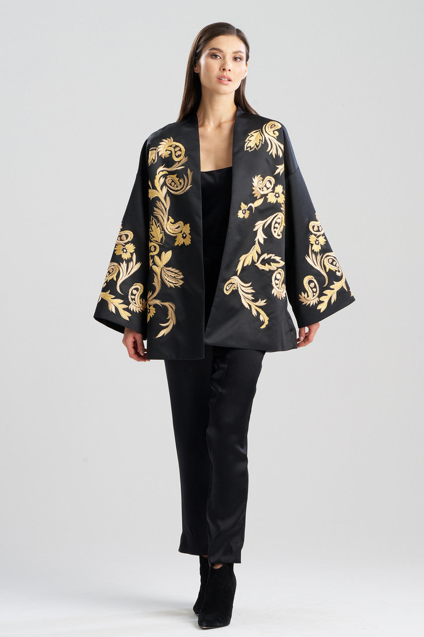 NATORI Buy Duchess Satin Embroidered Coat in Black Online