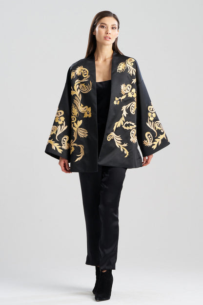 NATORI Buy Duchess Satin Embroidered Coat in Black Online