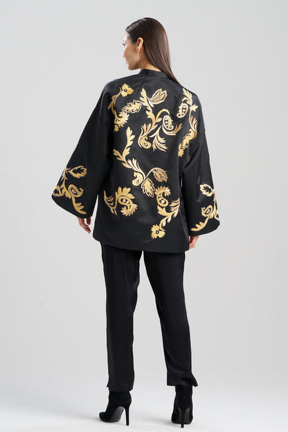 NATORI Buy Duchess Satin Embroidered Coat in Black Online