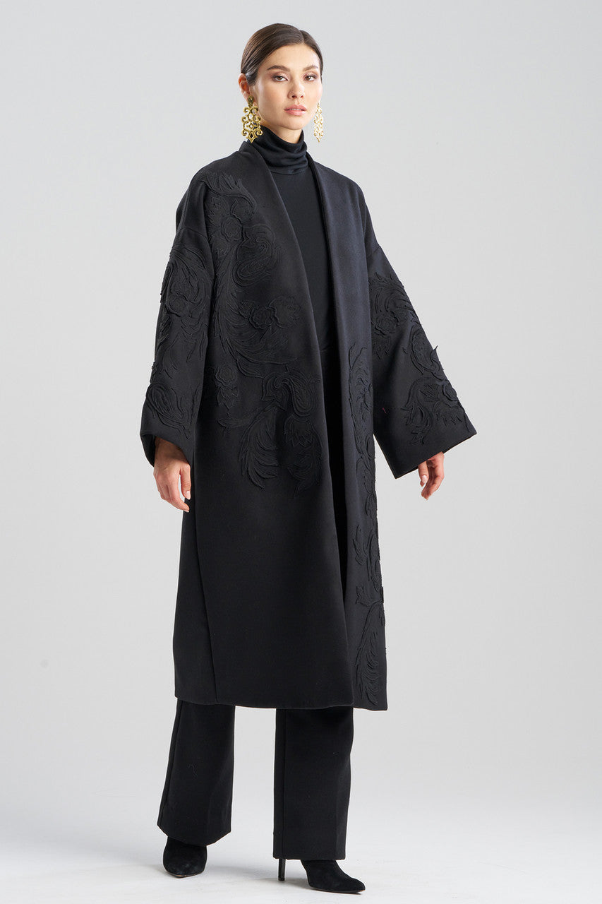 NATORI Buy Felt Embroidered Long Coat in Black Online