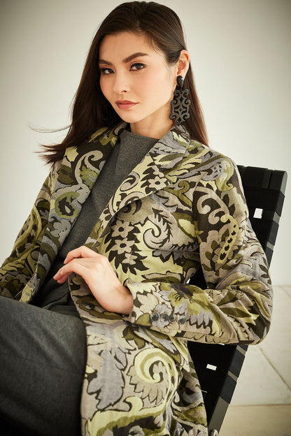 NATORI Buy Shinrin Paisley Jacquard Notch Lapel Blazer in Sage Online