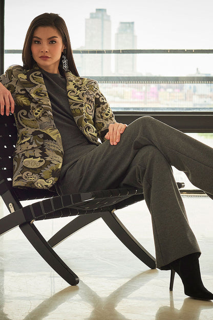 NATORI Buy Shinrin Paisley Jacquard Notch Lapel Blazer in Sage Online
