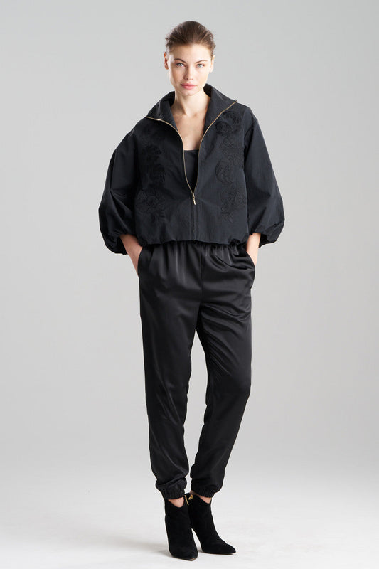 NATORI Buy Taffeta Embroidered Balloon Bomber Jacket in Black Online