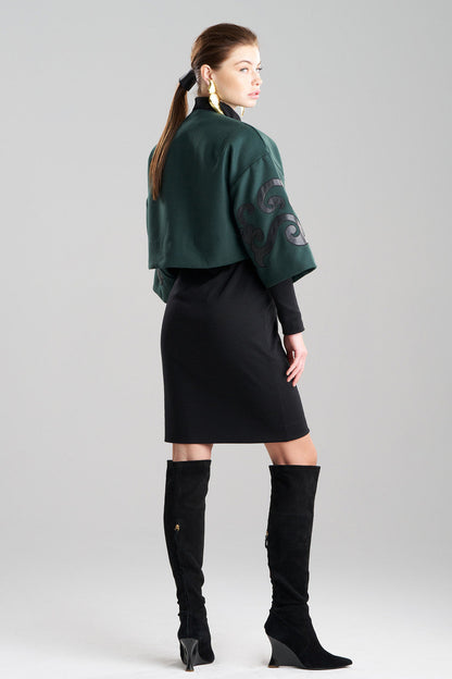 NATORI Buy Felt Embroidered Cropped Jacket in Bottle Green Online