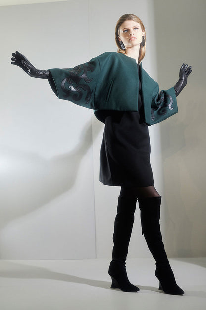 NATORI Buy Felt Embroidered Cropped Jacket in Bottle Green Online