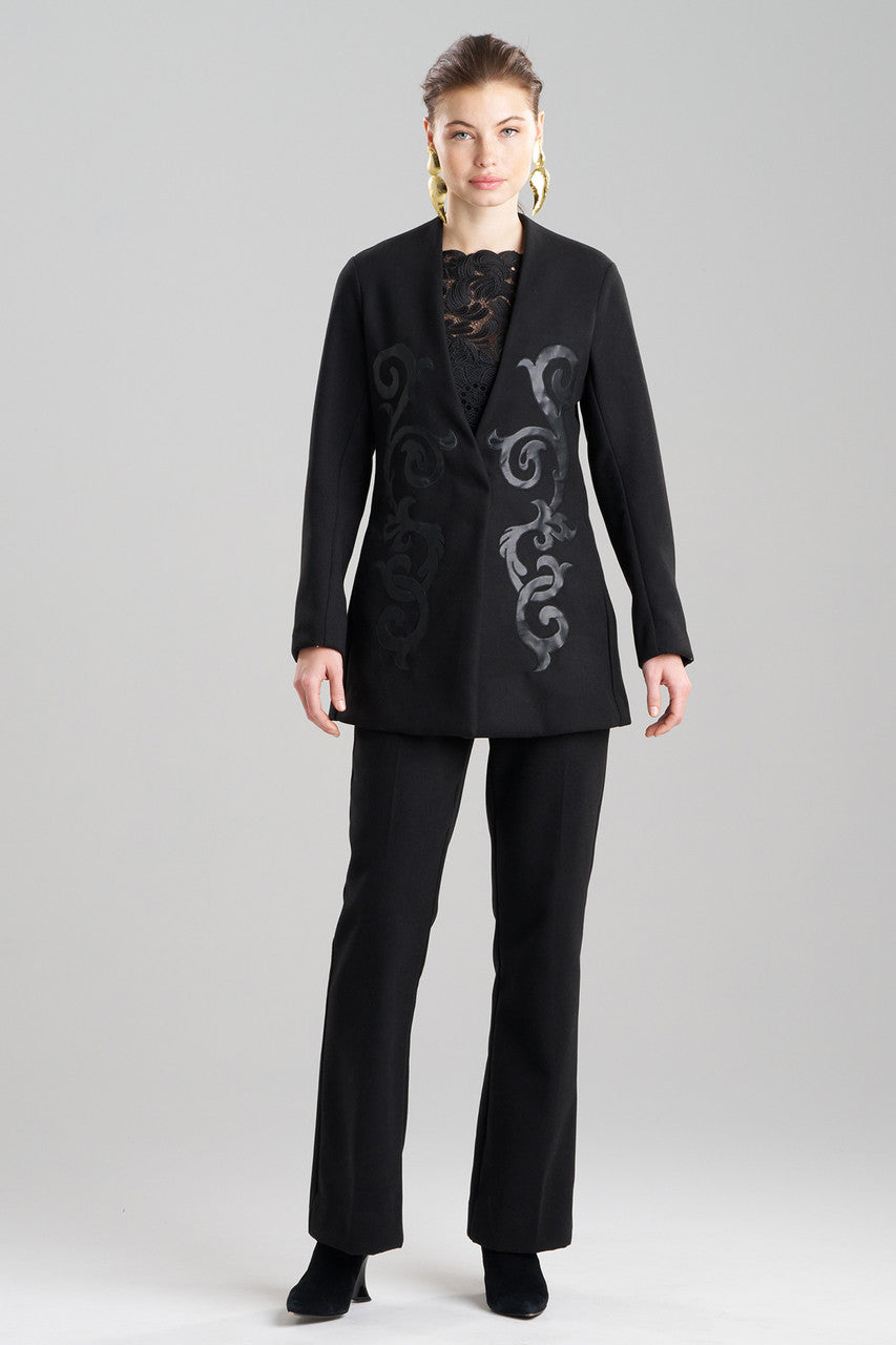 NATORI Buy Felt Embroidered Collarless Jacket in Black Online
