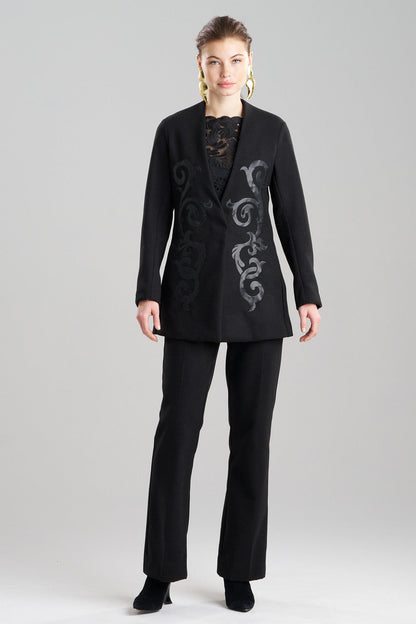 NATORI Buy Felt Embroidered Collarless Jacket in Black Online