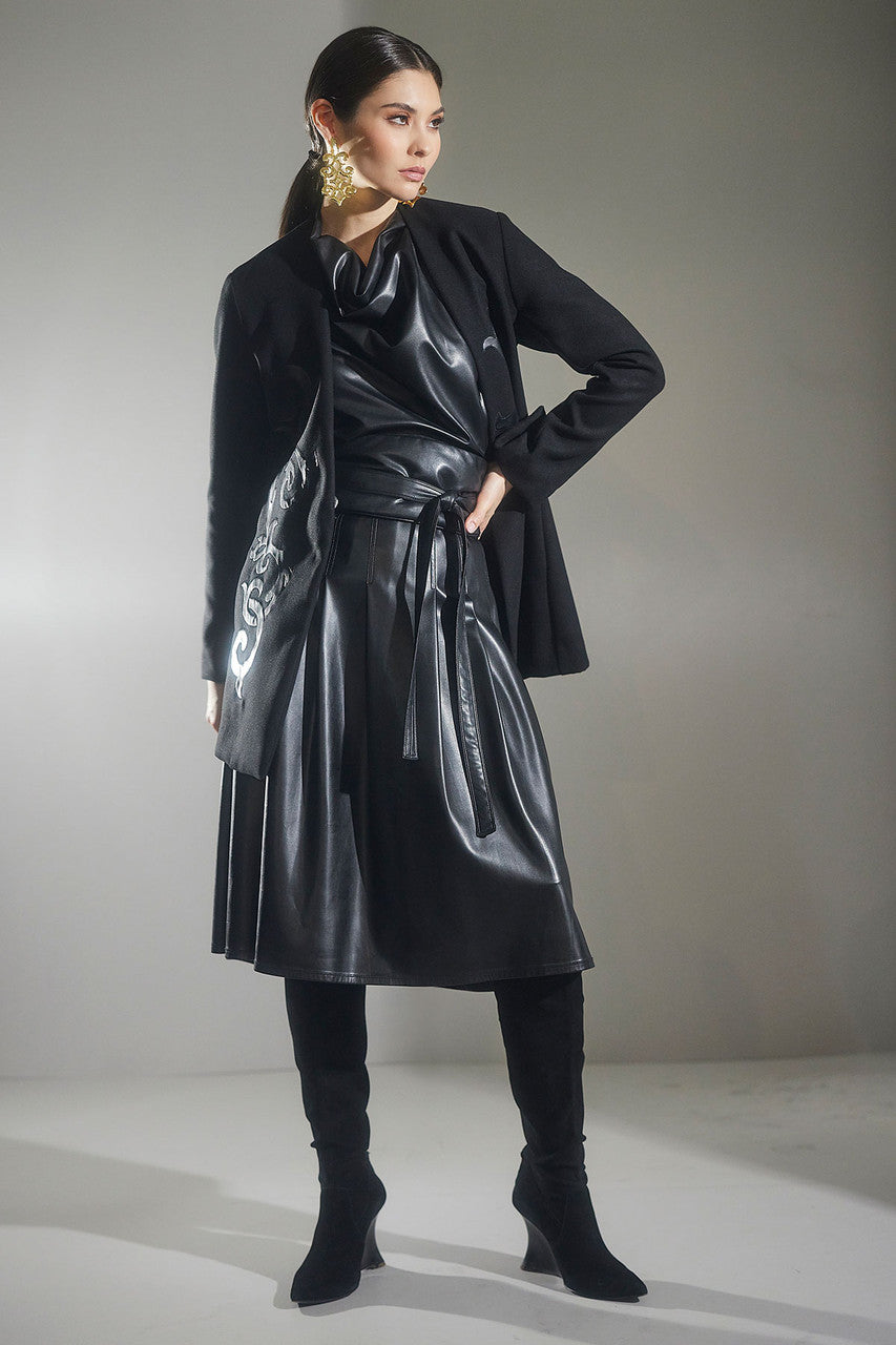 NATORI Buy Felt Embroidered Collarless Jacket in Black Online