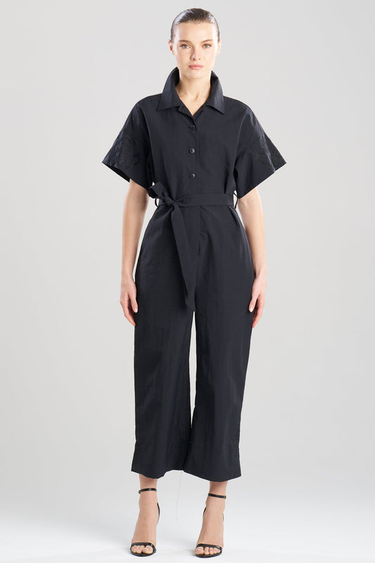 NATORI Solid Taffeta Embellished Jumpsuit