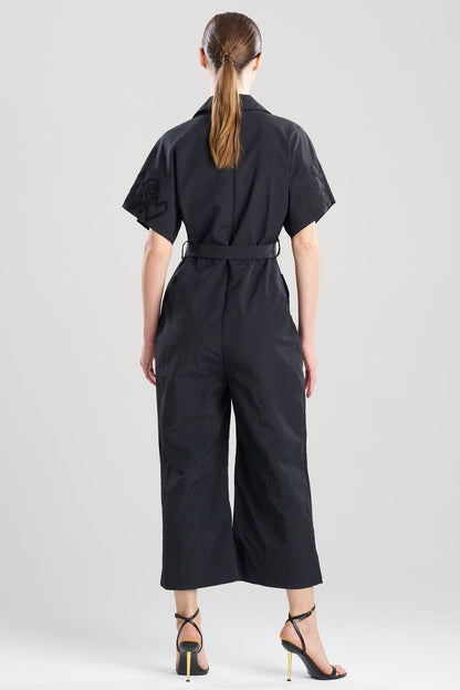 NATORI Solid Taffeta Embellished Jumpsuit
