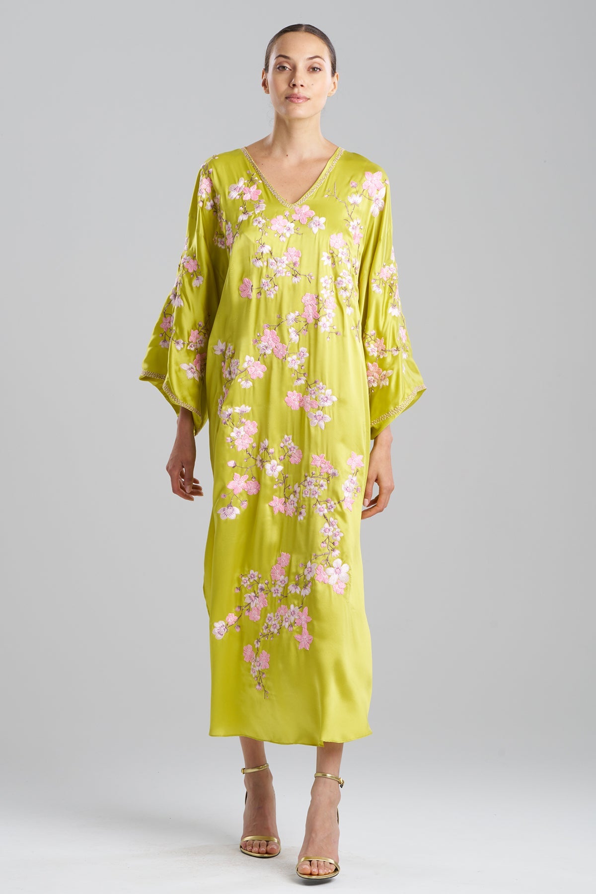 NATORI Couture Sakura Embroidered Silk Caftan