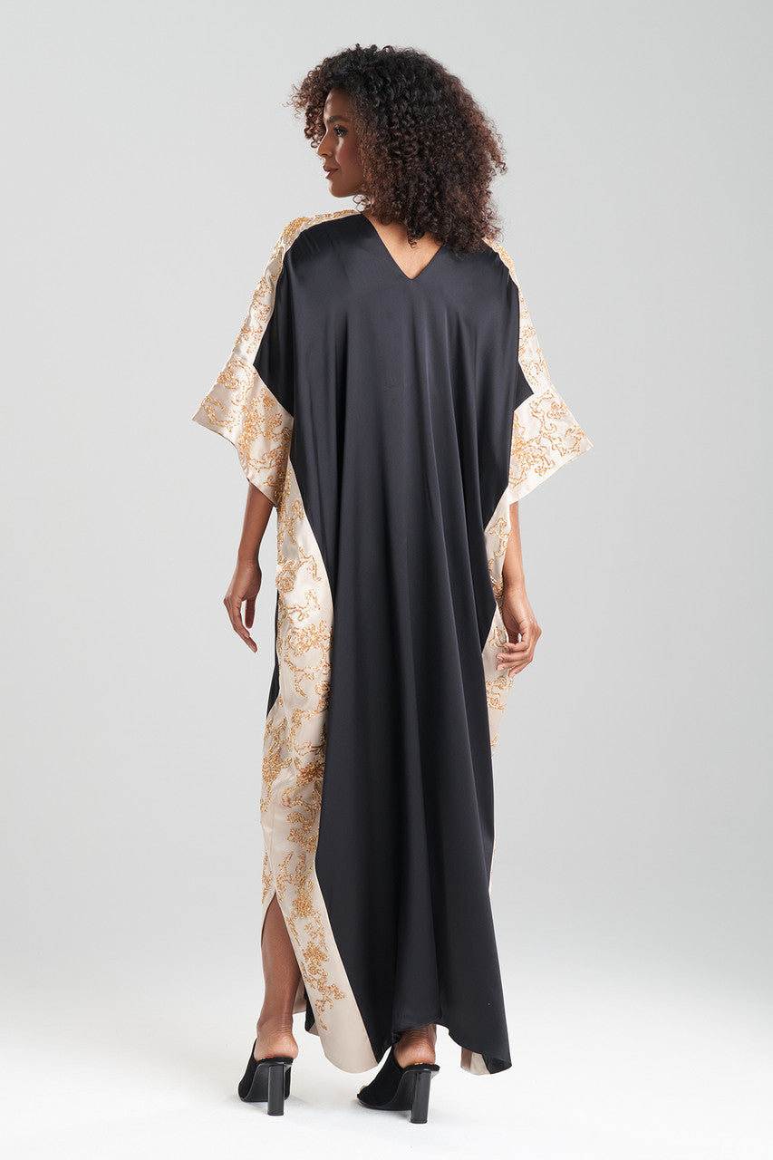 NATORI Buy Couture Dragon Embroidered Cocoon Silk Caftan in Black Online