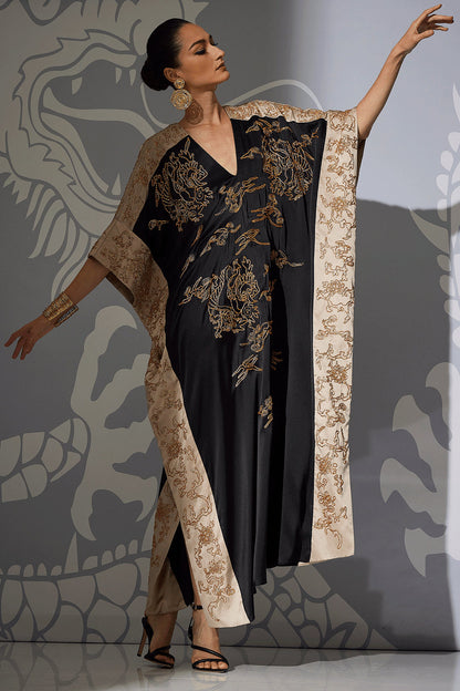NATORI Buy Couture Dragon Embroidered Cocoon Silk Caftan in Black Online