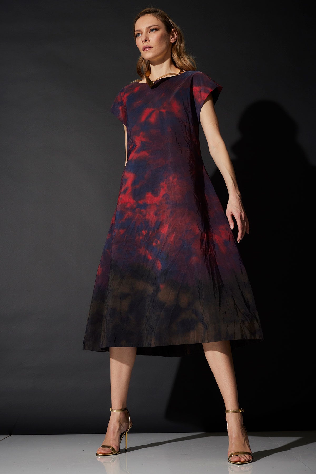 NATORI Niji Tie Dye Taffeta Trapeze Dress