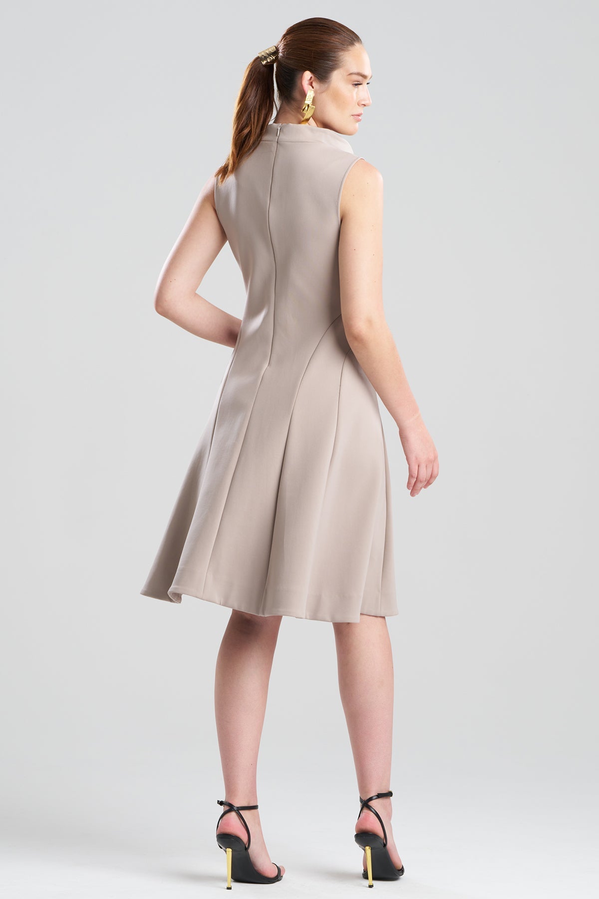 NATORI Techno Crepe Fit & Flare Funnel Neck Dress