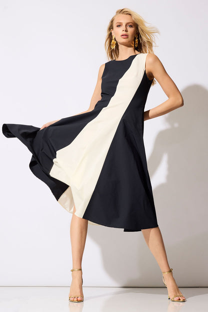 NATORI Color Block Tech Cotton Taffeta Asymmetric Dress