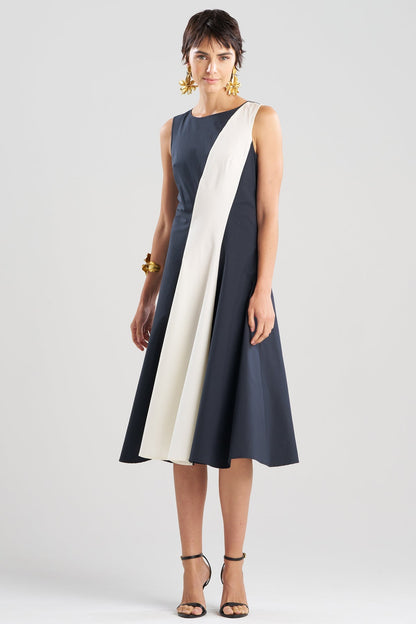 NATORI Color Block Tech Cotton Taffeta Asymmetric Dress