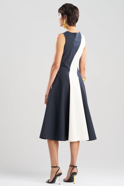 NATORI Color Block Tech Cotton Taffeta Asymmetric Dress