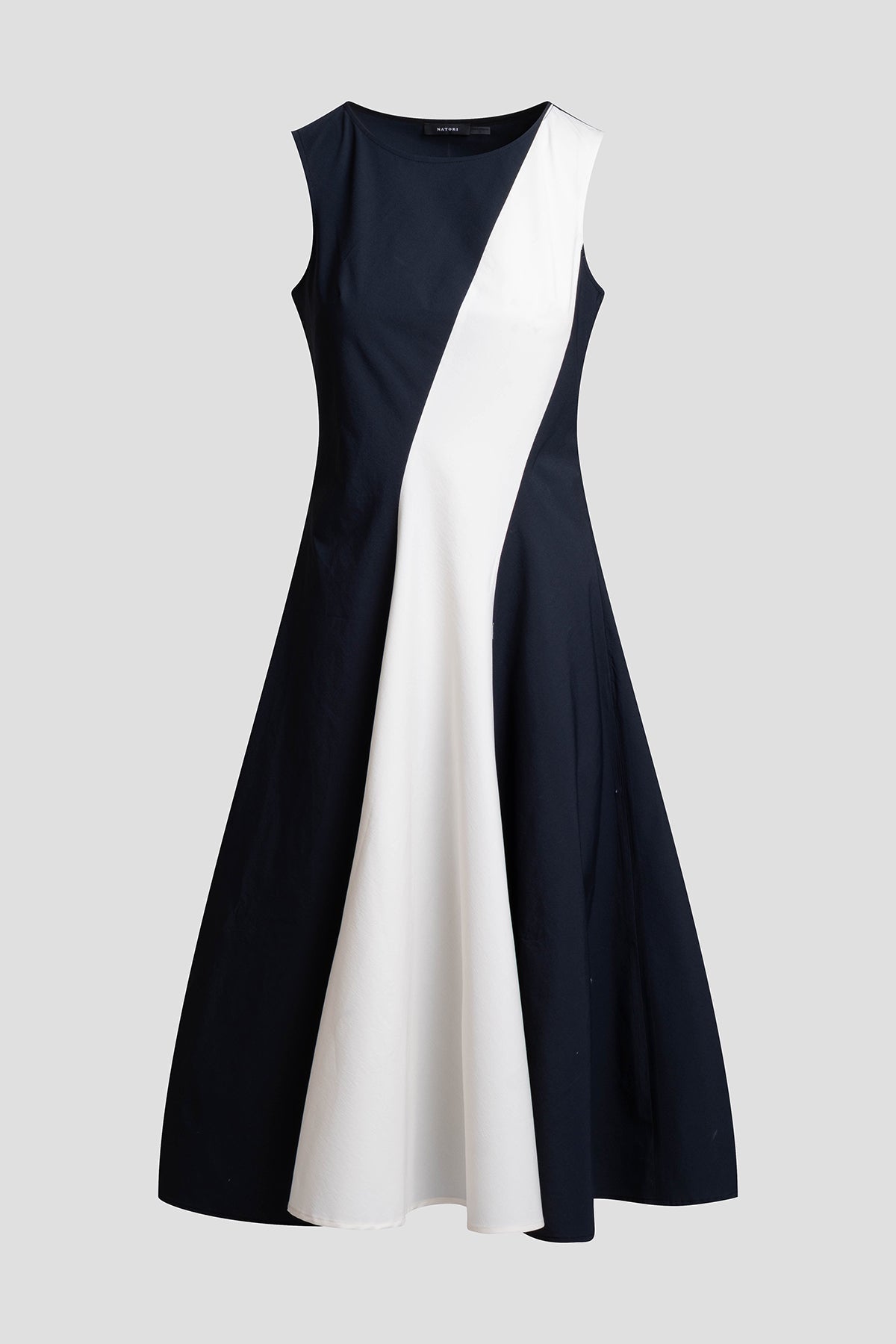 NATORI Color Block Tech Cotton Taffeta Asymmetric Dress