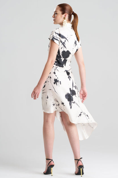 NATORI Nara Silk Twill Asymmetric Pleated Dress