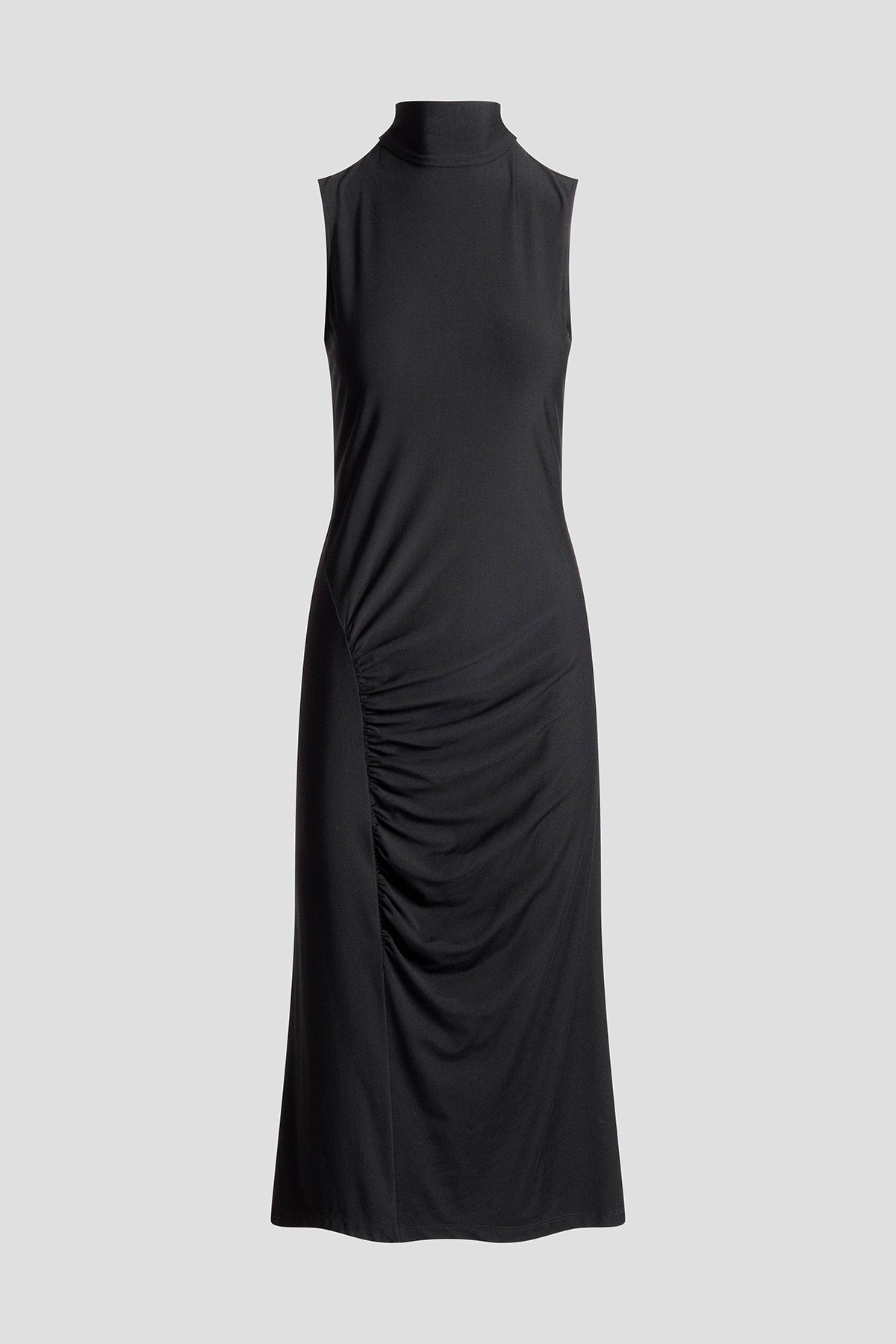 NATORI Crepe Knit Mock Neck Ruched Dress