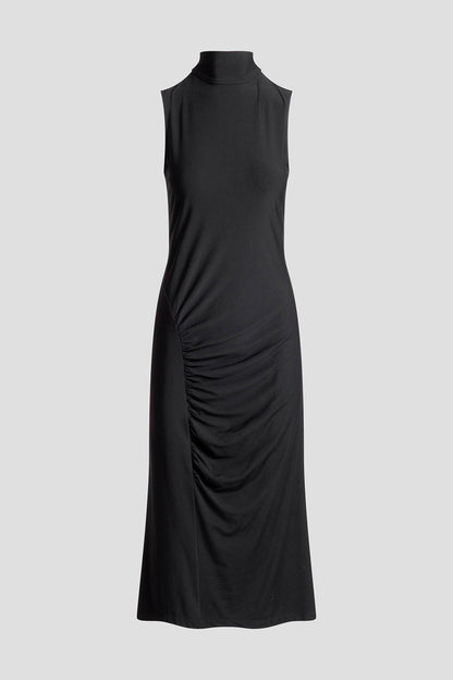 NATORI Crepe Knit Mock Neck Ruched Dress