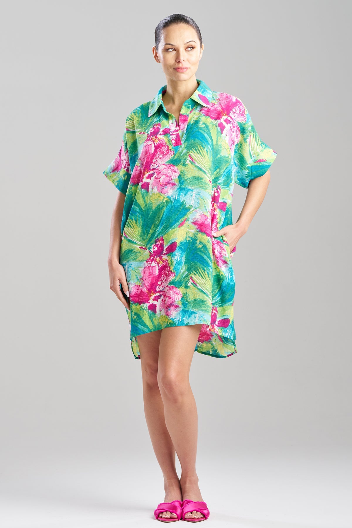 NATORI Tropic Crinkle Dolman Shirtdress