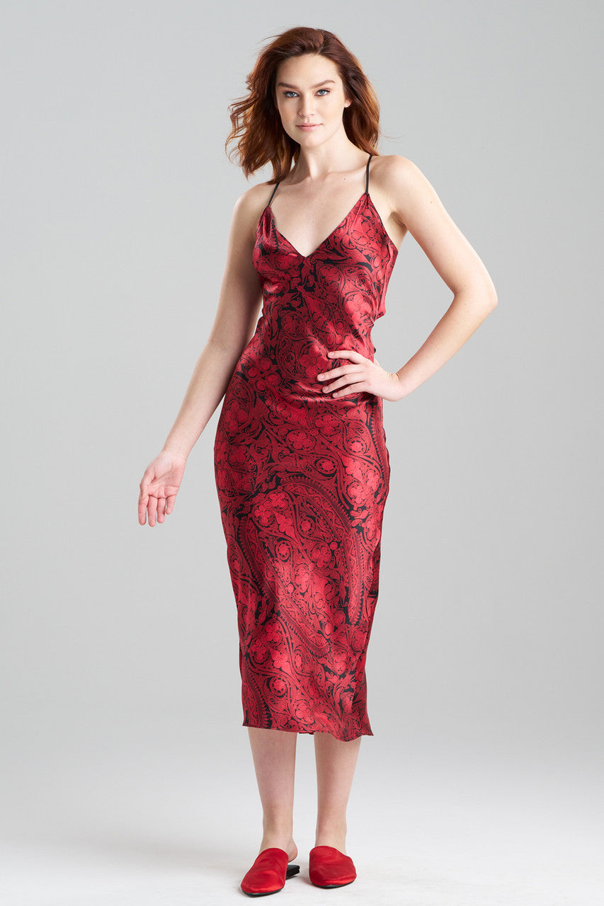 NATORI Buy Ottoman Open Back Silk Slip in Red/Black Online