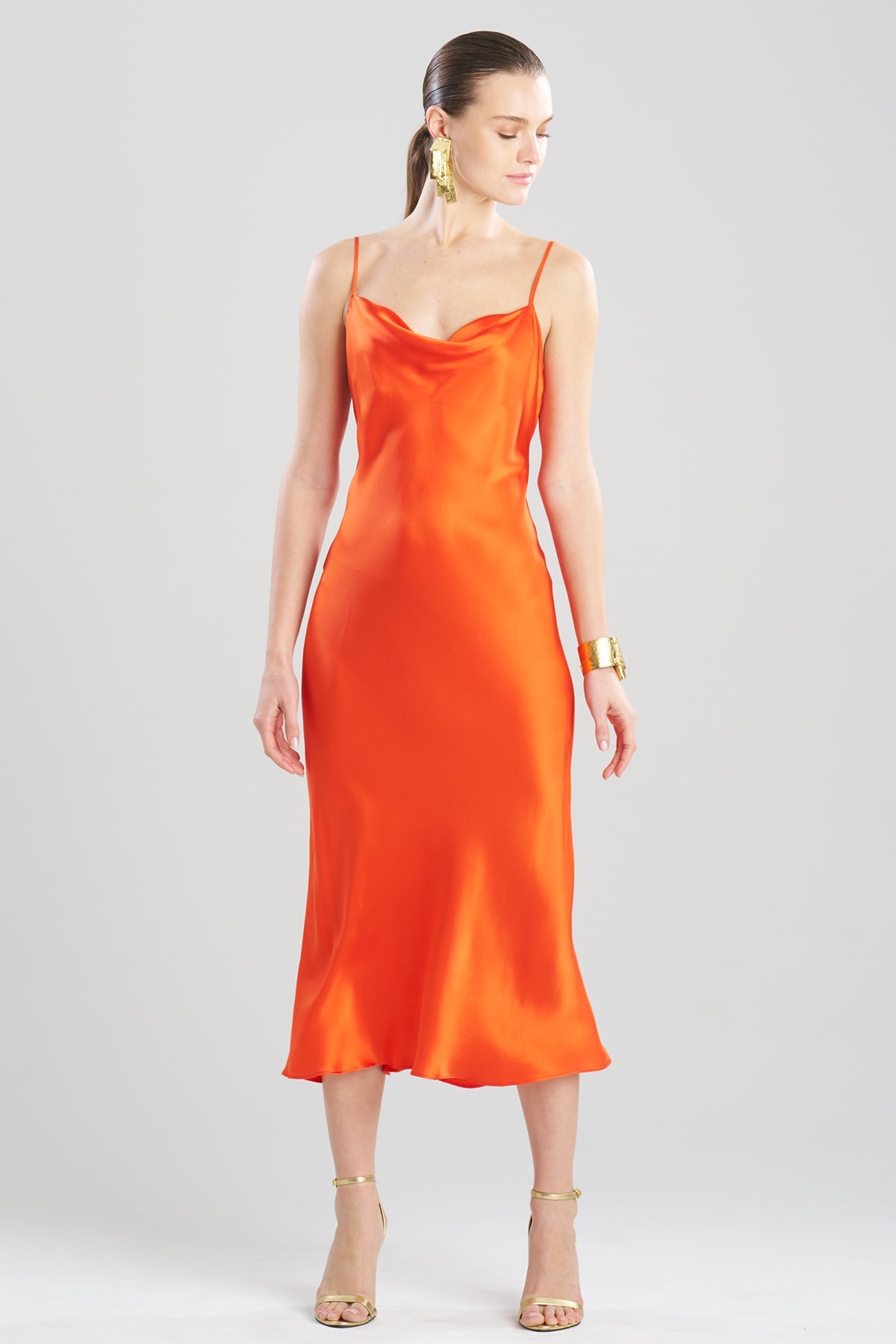 NATORI Key Cowl Neck Silk Slip Dress