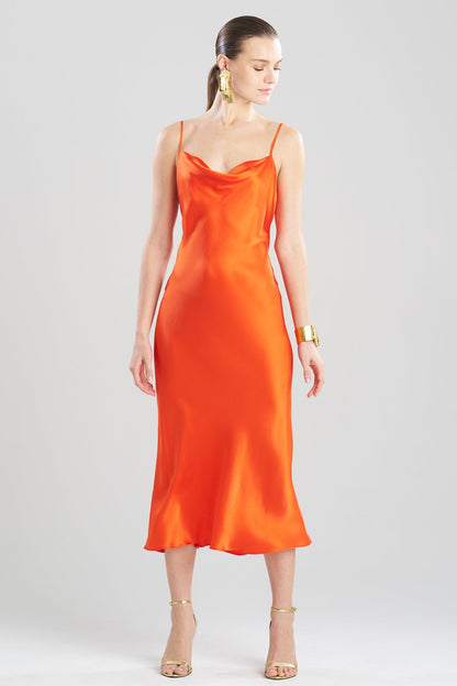 NATORI Key Cowl Neck Silk Slip Dress