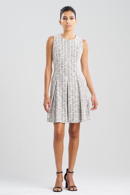 NATORI Buy Tweed Pleated Dress in Natural/Black Online