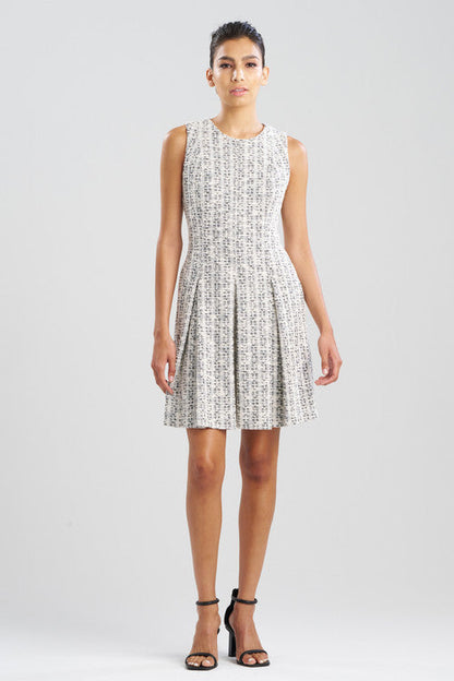NATORI Buy Tweed Pleated Dress in Natural/Black Online