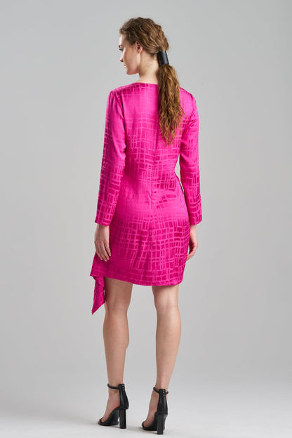 NATORI Fluid Geo Jacquard Side Draped Dress