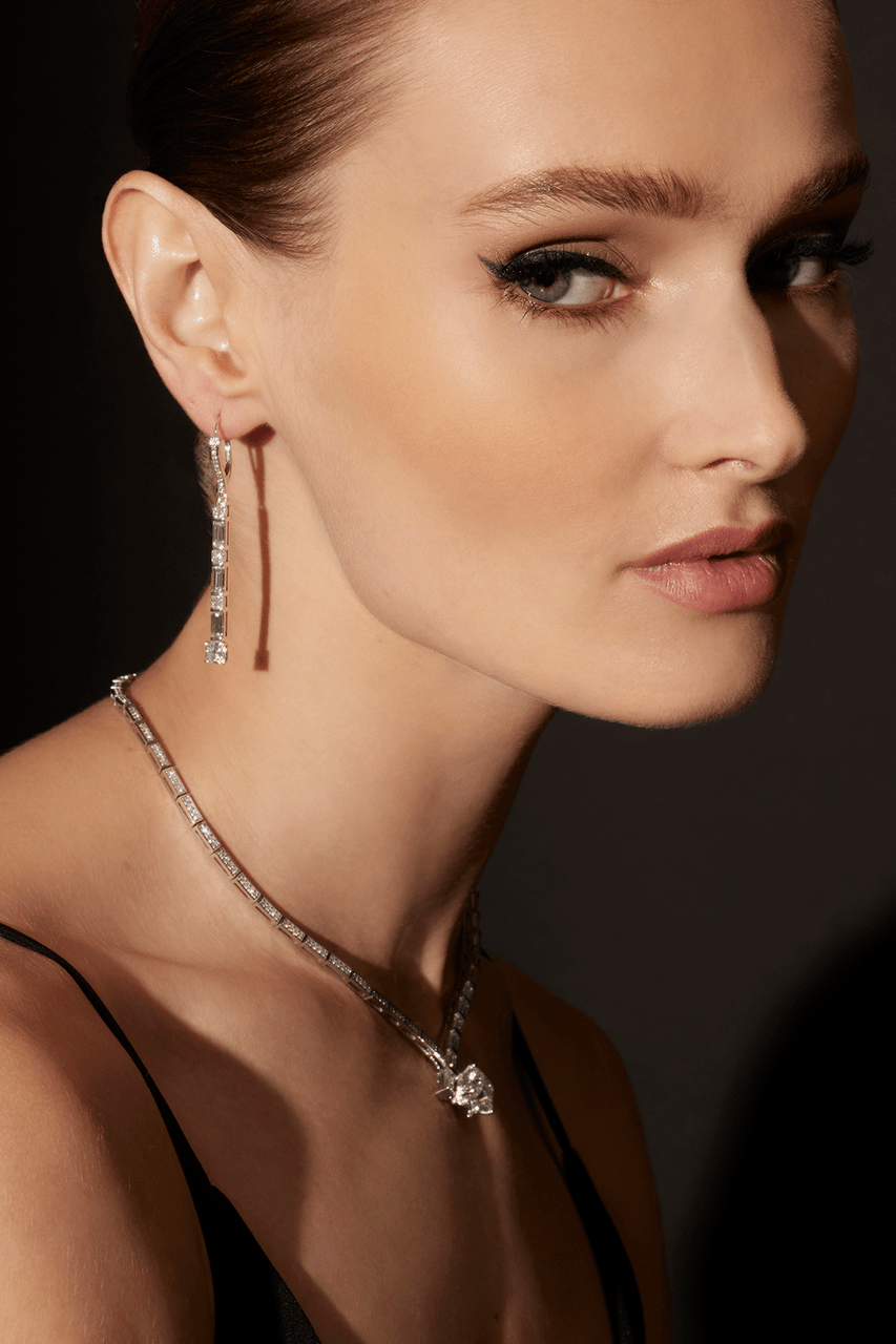 NATORI Buy Orient Express Lab-Grown 14K Gold Baguette & Cushion Diamond Long Drop Earrings in 14K White Gold Online