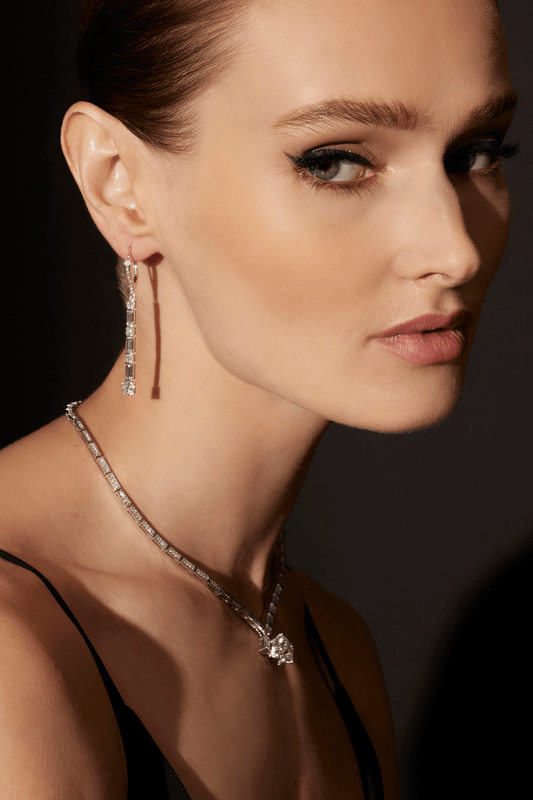 NATORI Buy Orient Express Lab-Grown 14K Gold Baguette & Cushion Diamond Long Drop Earrings in 14K White Gold Online