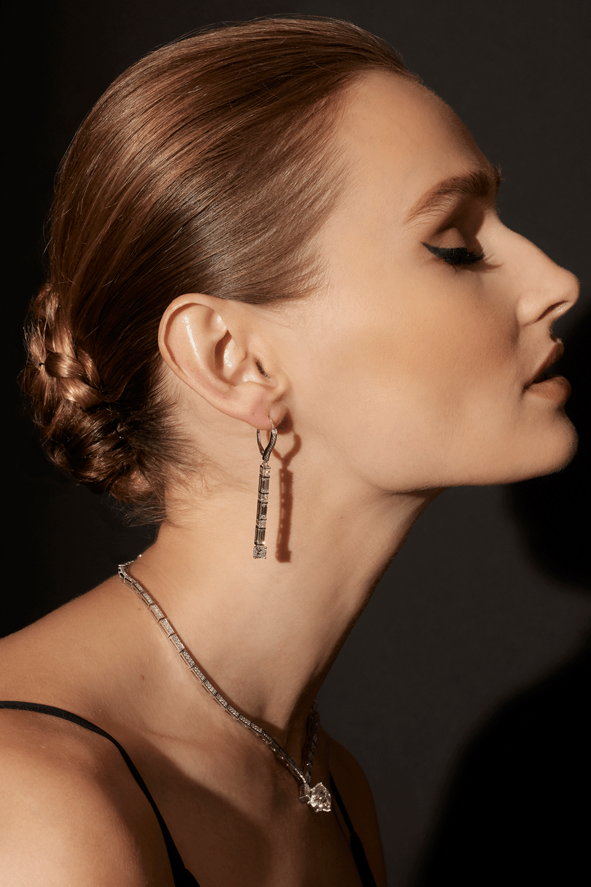 NATORI Buy Orient Express Lab-Grown 14K Gold Baguette & Cushion Diamond Long Drop Earrings in 14K White Gold Online