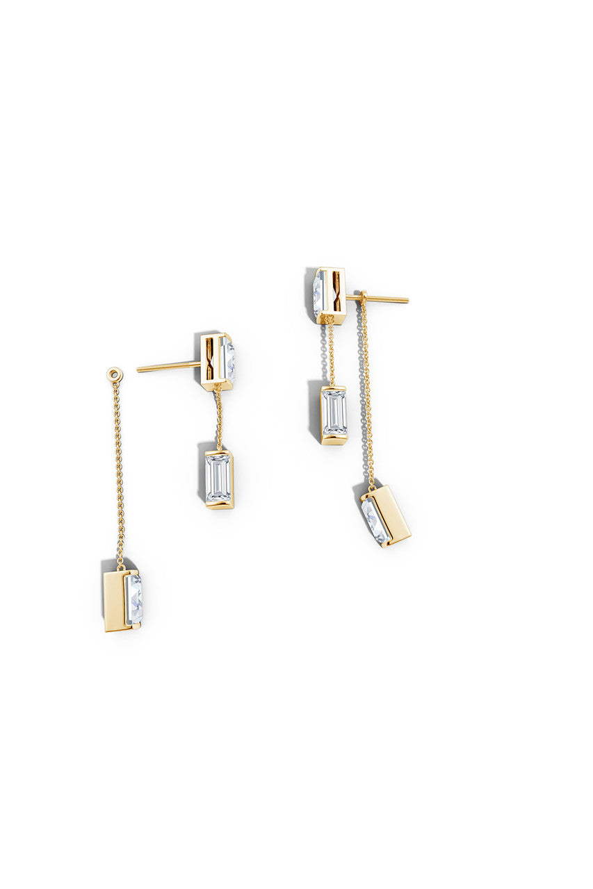 NATORI Buy Orient Express Lab-Grown 14K Gold Baguette & Diamond Front-Back Chain Earrings in 14K Yellow Gold Online