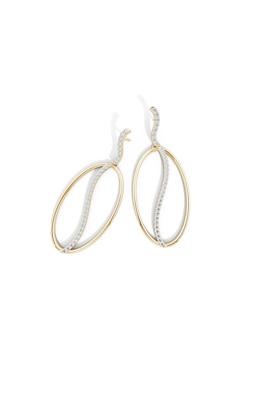 NATORI Buy Shangri-La Elliptical Yin-Yang 14K Gold and Diamond Dangle Earrings in 14K Yellow Gold Online