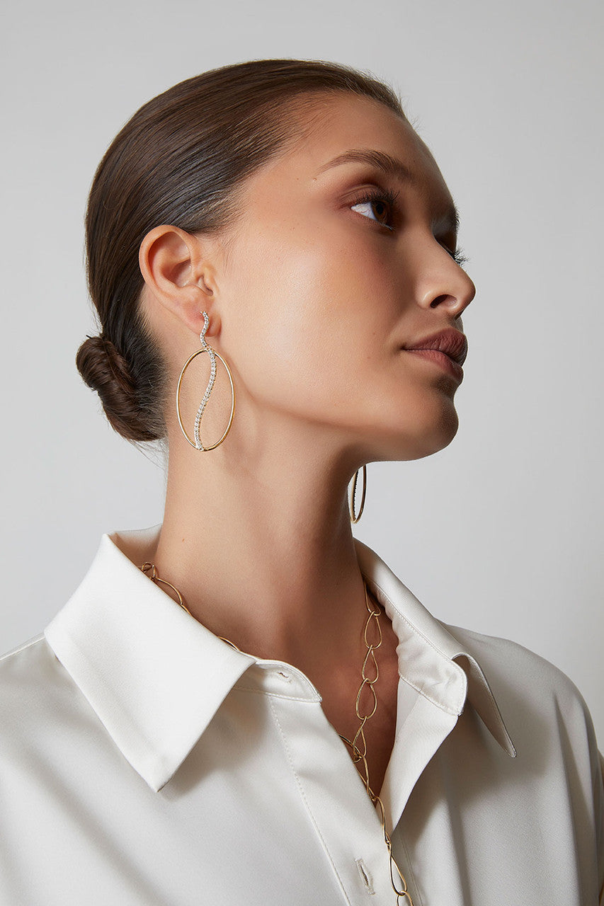 NATORI Buy Shangri-La Elliptical Yin-Yang 14K Gold and Diamond Dangle Earrings in 14K Yellow Gold Online
