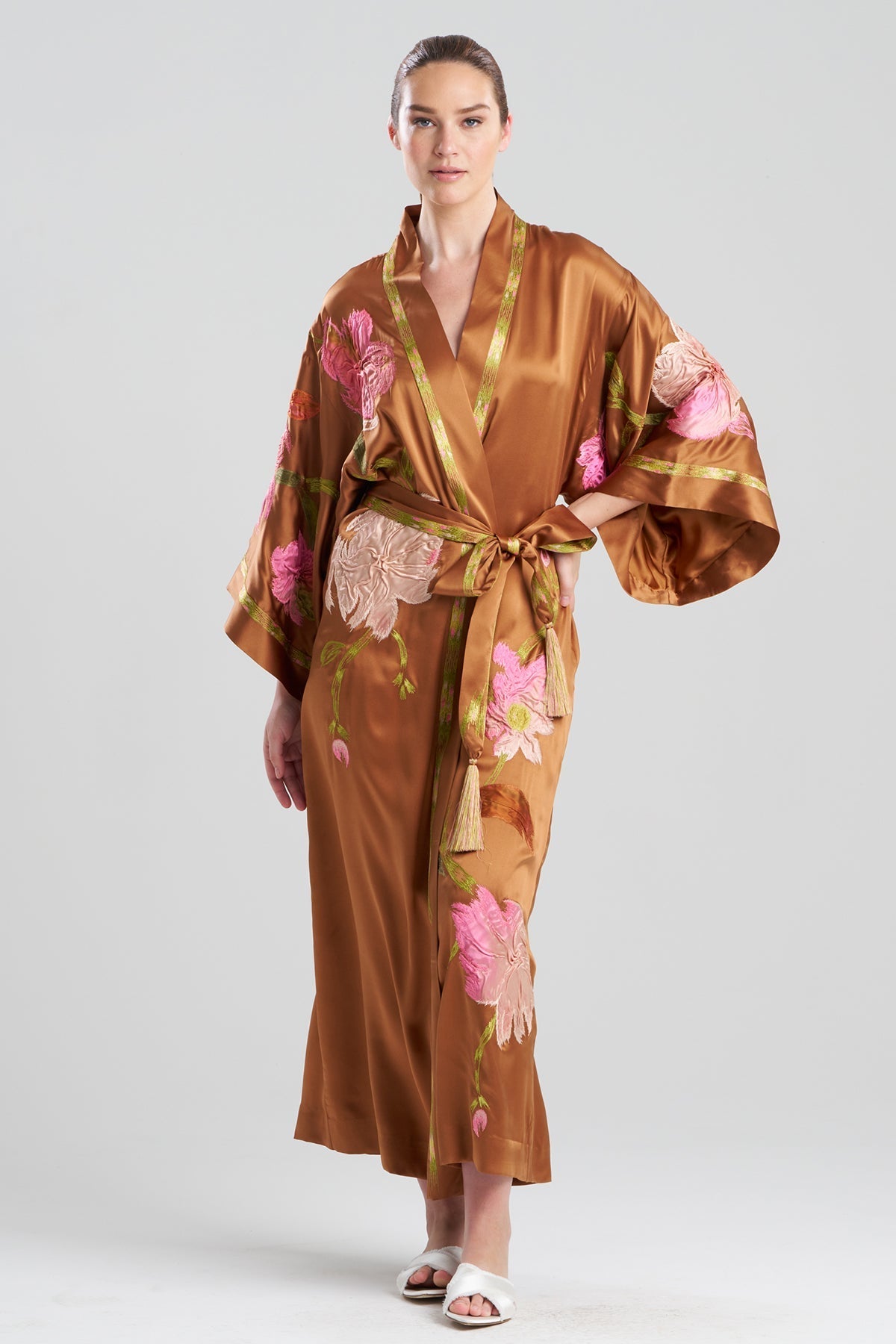 NATORI Couture Brushstroke Embroidered Silk Robe