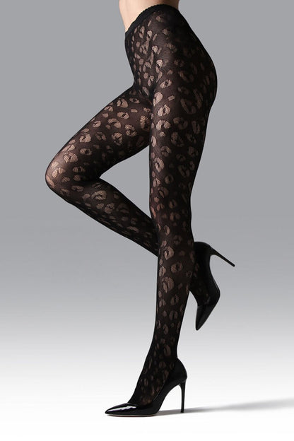 NATORI Buy Leopard Net Tights in Black Online