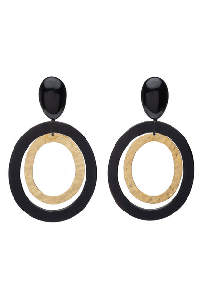 NATORI Buy Buffalo Horn and Gold Double Hoop Clip Earrings in Black Online