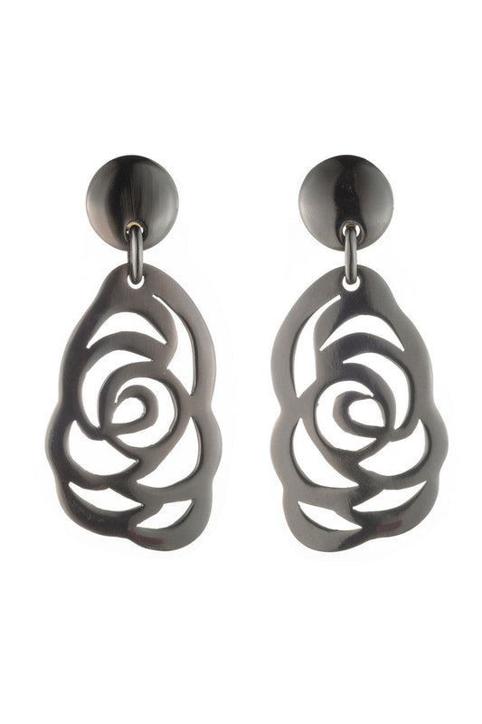 NATORI Buy Buffalo Horn Floral Scroll Drop Earrings in Black Online