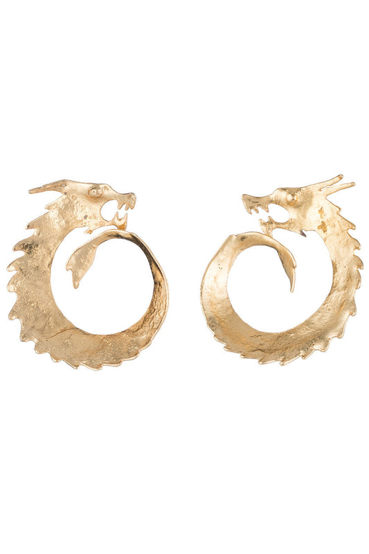 NATORI Buy Hammered Brass Dragon Swirl Clip Earrings in Gold Online