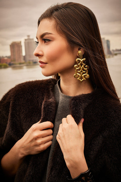 NATORI Buy Gold Plated Brass Teardrop Cut Out Earrings in Gold Online