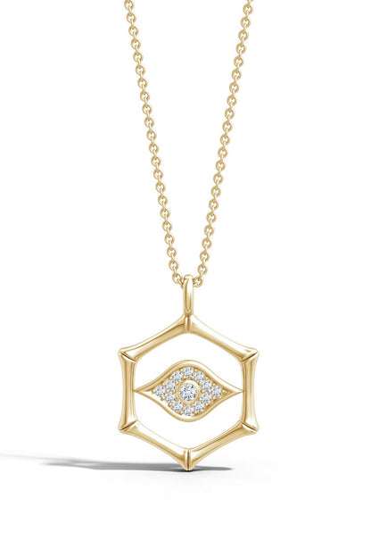 NATORI Buy Indochine Spirit 14k Evil Eye Bamboo Hexagon Frame Diamond Necklace in 14K Yellow Gold Online