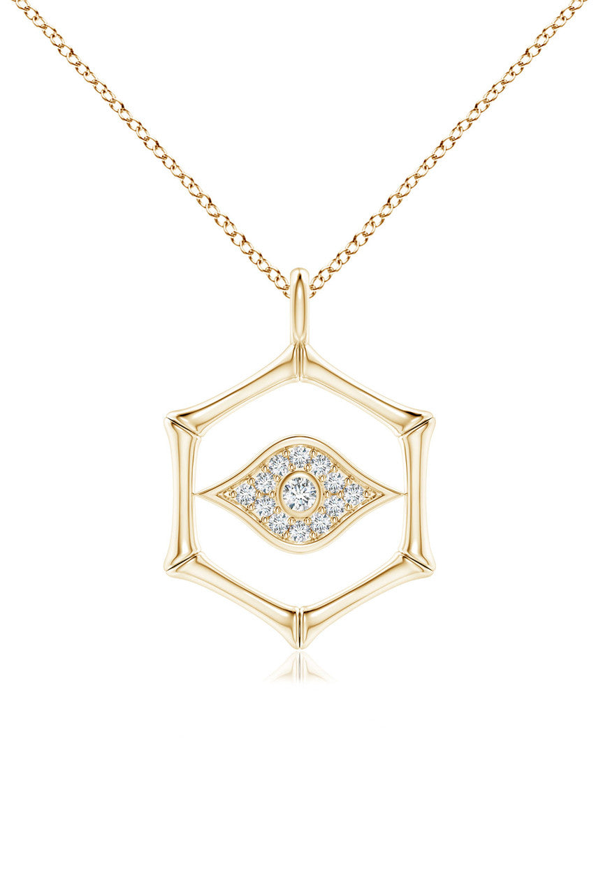 NATORI Buy Indochine Spirit 14k Evil Eye Bamboo Hexagon Frame Diamond Necklace in 14K Yellow Gold Online
