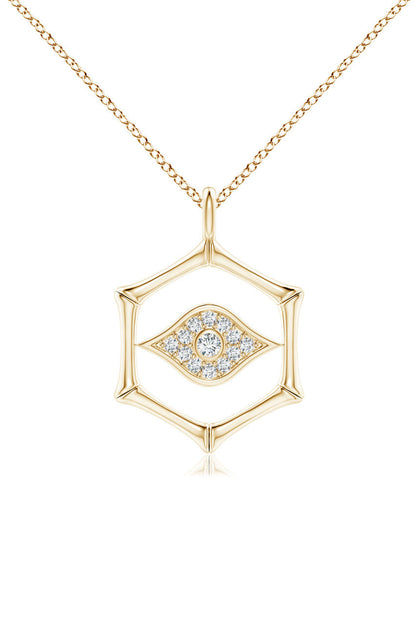 NATORI Buy Indochine Spirit 14k Evil Eye Bamboo Hexagon Frame Diamond Necklace in 14K Yellow Gold Online