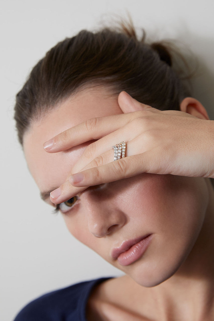 NATORI Buy Shangri-La Brushstroke 14K Gold and Diamond Half Eternity Stacking Ring in 14K White Gold Online